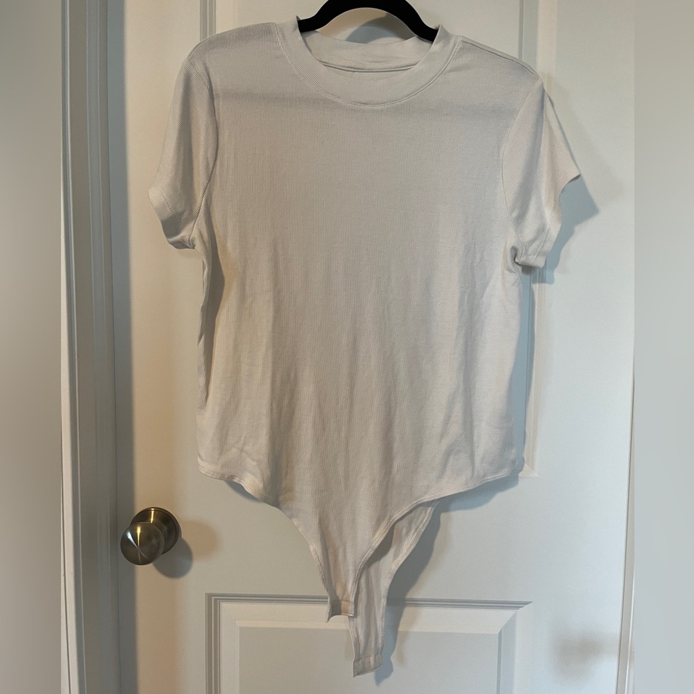 A New Day Mock Neck Short Sleeved White Ribbed Body Suit Size XXL